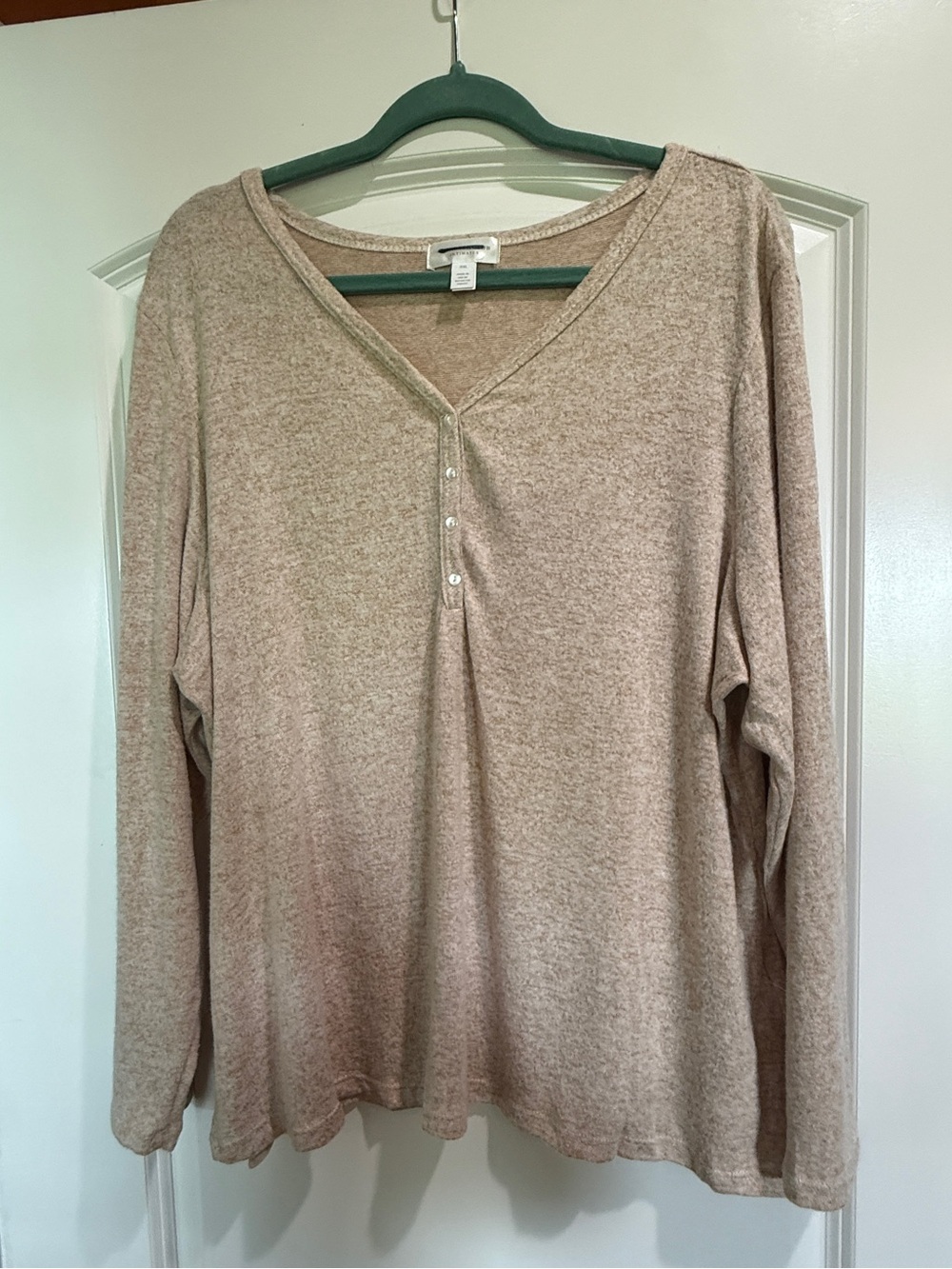 Women's Long-Sleeve Henley Top in Beige